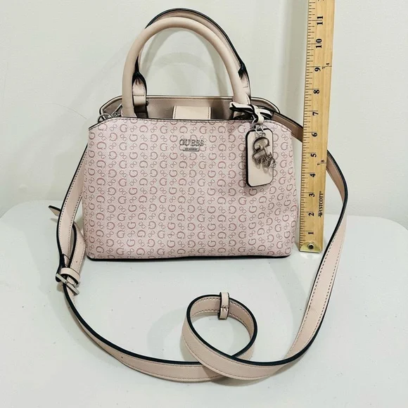 GUESS Light Pink Logo‎ Satchel Handbag W/ Removable Crossbody Strap Faux Leather - Picture 3 of 12